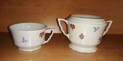 Antik Zsolnay porcelán postagalamb mese mintás cukortartó csészével