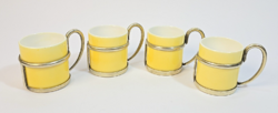 Bűbájos, antik - halvány krémsárga porcelán mokkás csészék ezüstözött alpakka szerelékkel