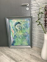 Darmo Éva: Zöld harmónia – Kortárs olaj festmény keretben 80 x 60 cm.