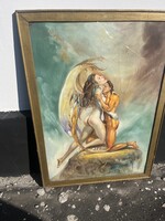 Nagyméretű szürrealista / fantasy olajfestmény vásznon (109x78 cm) – Boris Vallejo nyomán