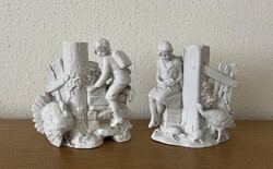 Ritka, nagyméretű Antik Német Biszkvit Porcelán Váza Pár – G.G. Heubach (18x18 cm)