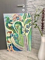 Darmo Éva: Mitologikus jelenet (Nő sárkánnyal) – olaj festmény 90 x 60 cm.