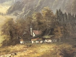 ANTIK NAGYMÉRETŰ ALPESI TÁJ OLAJFESTMÉNY - BOGNER SZIGNÓVAL - 117 CM X 97 CM (kerettel, olaj-vászon)