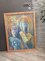Darmo Éva: Szent család – Kortárs olaj festmény keretben 88 x 68 cm.