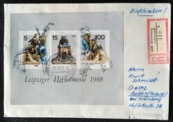 NDlb95 / NDK 1988 Lipcsei Őszi Vásár blokk ajánlott levélen