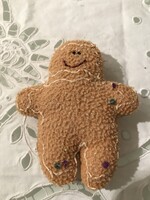 KARÁCSONYFADÍSZ - TEXTIL - 12 x 9 x 3 cm - MÉZESKALÁCS BABA  KISFIÚ - RETRO - HIBÁTLAN
