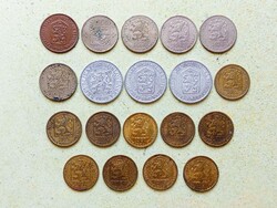 Csehszlovákia 19 db Különböző Érme 20 25 50 Halierov 1953-1992
