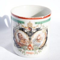 WWI M&Z Altrohlau Propaganda Porcelain Commemorative Cup - Franz Joseph, Wilhelm II, 8.5 cm