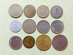 Jugoszlávia 12 db Különböző Érme 1 2 10 50 Dínár 1953-1992