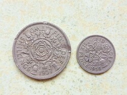Anglia 2 db Különböző Érme 6 Pence 2 Shilling 1957 1958