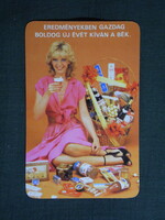 Card Calendar, BÉK Food ABC Stores, Baja, Kecskemét, Kalocsa, Women's Model, 1984 (auction)