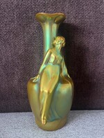 Zsolnay eozin váza – Vázán ülő női alak / Szecessziós forma (24 cm)
