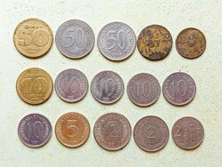 Jugoszlávia 15 db Különböző Érme 2 5 10 50 Dínár 1955-2002