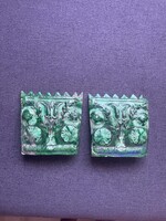 Antique Green Glazed Stove Tile / Window Sill Tile (2 pcs, 13×13 cm)
