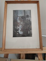 Szabó László virágcsendélet rézkarc 37x52 cm kerettel