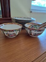 Vintage kínai Jingdezhen Famille Rose porcelán szett (10 részes, 1970-80-as évek)