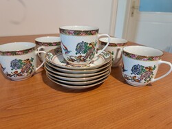 6 személyes jelzett kínai porcelán teáscsésze készlet (Famille Rose / Qianlong jelzéssel