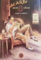 Bacardí Ron 8 Años trombitás nagyméretű üvegezett reklámkép – 50 × 70 cm