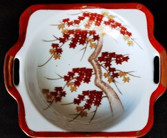 Antik japán kézzel festett Satsuma porcelán füles asztalközép tál