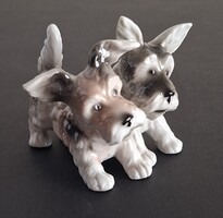 Retro porcelán terrier kutyapár szobor, Unterweissbach (Germany) jelzéssel