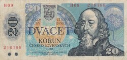 20  Korona  1988 Felülbélyegzésel   Csehszlovákia  A képen látható állapotban