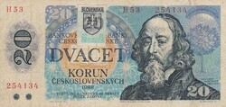 20  Korona  1988 Felülbélyegzésel   Csehszlovákia  A képen látható állapotban