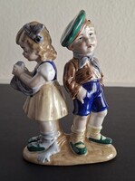 Retro gyerekpár porcelán szobor, Lippelsdorf (GDR) jelzéssel