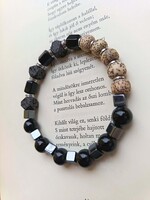 KiS éJi SiLeNziO - férfi ásvány karkötő (achát, turmalin, csiszolt lávakő)