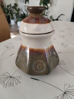 Retro kolozsvári Cervit fajansz konyhai tároló edény eladó 14 cm magas a fedővel