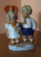 Régi antik Art Deco Szécsi kerámia kislány és kisfiú pár  jelzett 1930-as  1940-es évek