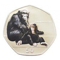 Gibraltár,50 pence 2018 - Főemlősök - Csimpánz - Festett aUNC+ nikkel