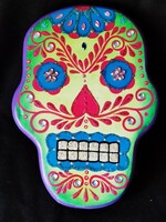 Tzopelli Kézműves Mexikói festett fa koponya falidísz Sugarskull