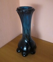 Régi Retro cseh üvegváza Bohemia  Chribská stílusú petrolkék hutaüveg 22 cm 1960-1970-es évek