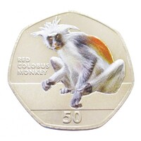 Gibraltár,50 pence 2018 - Főemlősök - Vörös Colobus - Festett aUNC+ nikkel