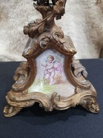 Réz gyertya tartó festet porcelán betéttel