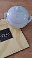 Herendi fehér porcelán leveses tál