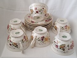 Ár/szett! Újszerű Zsolnay pillangós/lepkés/pillangó mintás teás/cappuccinos/hosszú kávés csésze+alj
