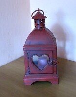 Régi romantikus bordó fém lámpás  gyertyatartó szív mintás mécsestartó  kb. 30 cm