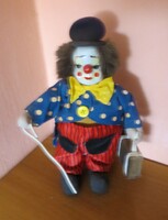 Régi vintage porcelán fejű bohóc baba kiegészítőkkel (25 cm)