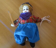 Régi retro porcelán fejű bohóc baba (24 cm) 1980-as évek