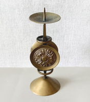 Ritka! Szabó Gyula jelzett retro iparművészeti bronz/réz gyertyatartó (366 g, 20 cm)
