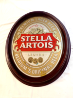 Stella Artois nagyméretű ovális reklámtükör – jelzett ORAC–Beeco, kb. 50 × 60 cm