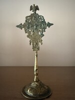 Antil 19.századi  orosz ortodox kétoldalas bronz asztali kereszt 20 cm