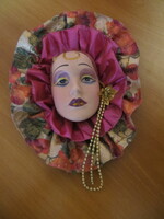 Régi vintage porcelán velencei karneváli maszk falidísz 27 cm 1980-s évekből