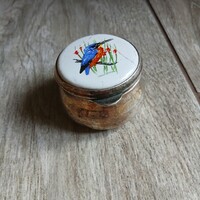 Régi porcelánbetétes ezüstözött dobozka (3,7x5,5 cm)