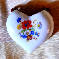 Ritka retro Drasche porcelán szív alakú faliváza vadvirágos mintával