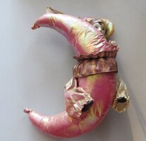 Régi vintage velencei porcelán fejű kezű lábú bohóc baba holdon  30 cm 1980-s évek