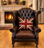 Eredeti angol Chesterfield barna füles bőr fotel