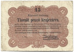 15 tizenöt pengő krajczárra krajcárra 1849 Kossuth bankó 2.