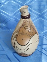 Kínai mazatlan kerámia boros kulacs / flaska - karcolt, nevető Buddha figura, 14 cm